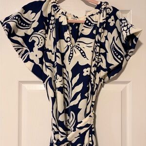 Navy and White Floral dress with pockets